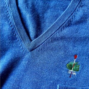 PETER MILLAR ⛳️ Men’s Blue ‘MERION Golf Club’ Merino Wool V Neck Sweater - Sz LG
